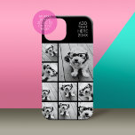 Black 9 Photo Square Collage - with name white Case-Mate iPhone 14 Pro Case<br><div class="desc">You can use square or selfie photos for this design. Use nine square photos to create a unique and personal gift. Or you can keep the hipster puppy and make a trendy keepsake. If you need to adjust the pictures,  click on the customize tool to make changes.</div>