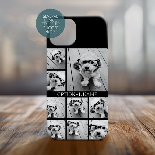 Black 9 Photo Square Collage _ with name white Case_Mate iPhone 14 Case