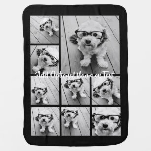 Black 9 Photo Square Collage - with script white Baby Blanket