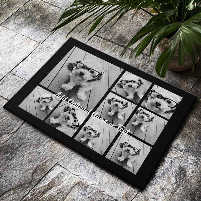 Black 9 Photo Square Collage - with script white Doormat (Custom Welcome Doormat)