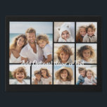 Black 9 Photo Square Collage - with script white Faux Canvas Print<br><div class="desc">You can use square or selfie photos for this design. Use eight square photos to create a unique and personal gift. Or you can keep the hipster puppy and make a trendy keepsake. If you need to adjust the pictures,  click on the customize tool to make changes.</div>