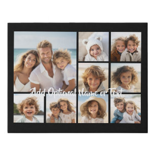 Black 9 Photo Square Collage - with script white Faux Canvas Print