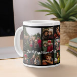 Black 9 Photo Square Collage - with script white Giant Coffee Mug<br><div class="desc">You can use square or selfie photos for this design. Use eight square photos to create a unique and personal gift. Or you can keep the hipster puppy and make a trendy keepsake. If you need to adjust the pictures,  click on the customize tool to make changes.</div>
