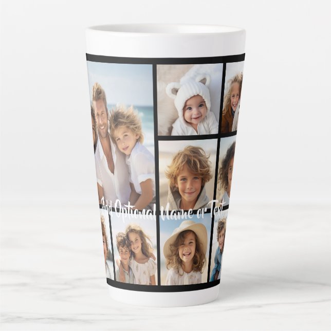 Black 9 Photo Square Collage - with script white Latte Mug (Front)