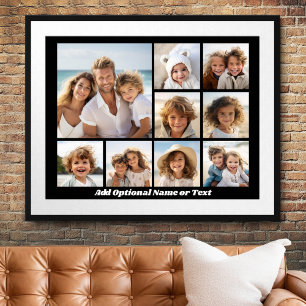 Black 9 Photo Square Collage - with script white Poster