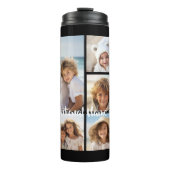 Black 9 Photo Square Collage - with script white Thermal Tumbler (Front)