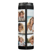 Black 9 Photo Square Collage - with script white Thermal Tumbler (Back)