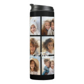 Black 9 Photo Square Collage - with script white Thermal Tumbler (Rotated Right)