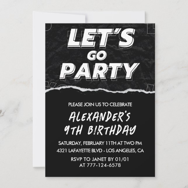Black 9th birthday invitations boy White (Front)