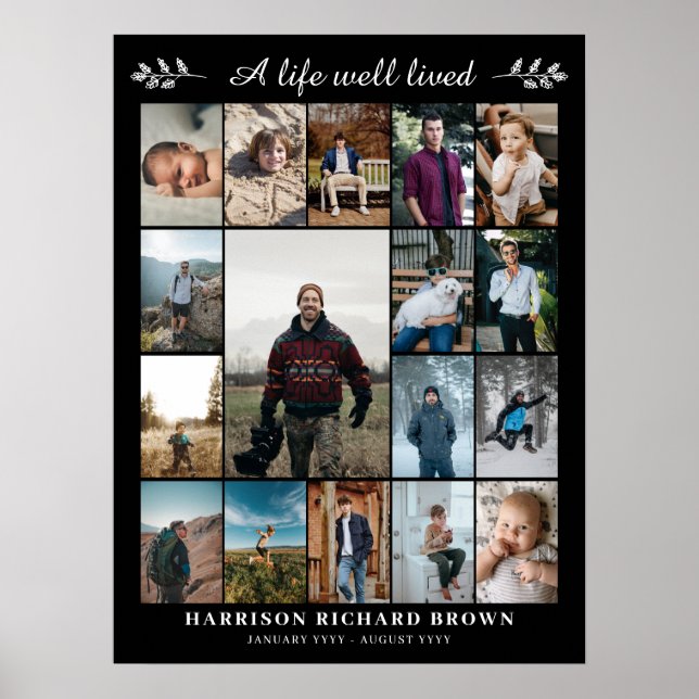 Black A Life Well Lived 17 Photo Collage Memorial Poster (Front)