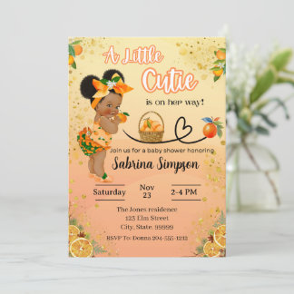 Black A Little Cutie is on her Way Invitation