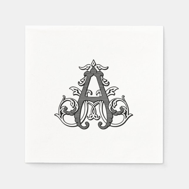 Black "A" Monogram Cocktail Napkins (Front)