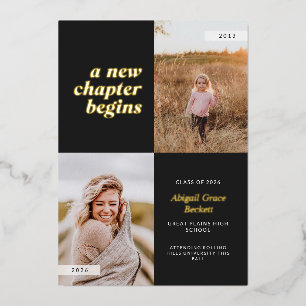 Black A New Chapter Begins Graduation Foil Invitation