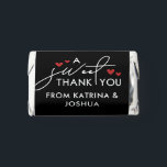 Black A Sweet Thank You Red Hearts Wedding Hershey's Miniatures<br><div class="desc">Wedding favor mini chocolate bars with black wrappers printed with a white typography design and red hearts. Cute wedding favor mini candy bars with A Sweet Thank You in a beautiful typography design. Black wedding favor mini candy bars with white text and small red hearts. Wedding mini chocolate bars with...</div>