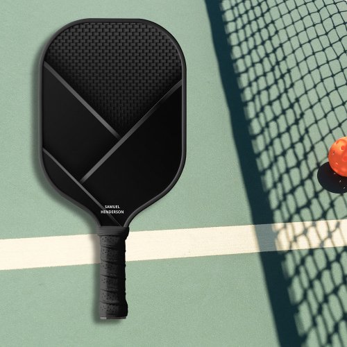 Black Abstract Carbon Look Custom Text Name Pickleball Paddle