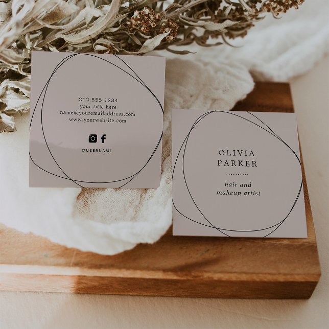Black Abstract Circle | Neutral Rose Square Business Card (Creator Uploaded)