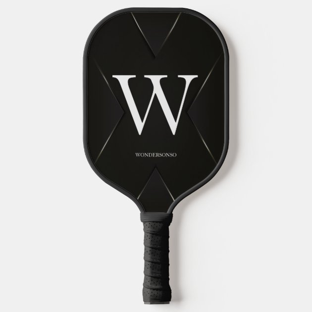 Black Abstract Custom Text Name Pickleball Paddle
