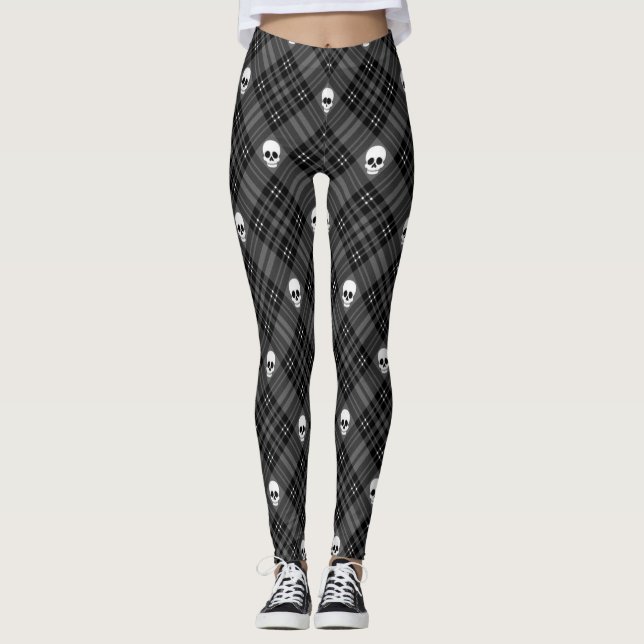 black abstract design Leggings With skulls (Front)