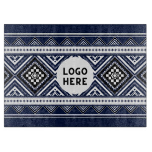 Black Abstract Ethnic Geometric Patterns with Logo Cutting Board