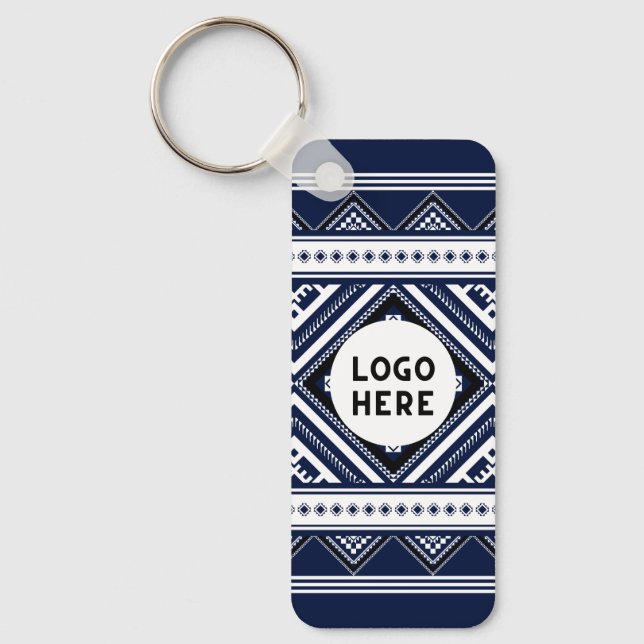 Black Abstract Ethnic Geometric Patterns with Logo Keychain (Front)