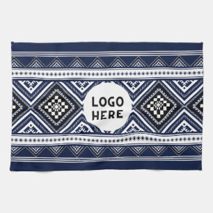 Black Abstract Ethnic Geometric Patterns with Logo Kitchen Towel
