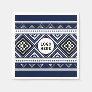 Black Abstract Ethnic Geometric Patterns with Logo Napkins