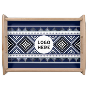 Black Abstract Ethnic Geometric Patterns with Logo Serving Tray