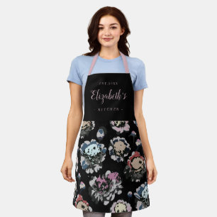 Black abstract floral pattern personalized cooking apron