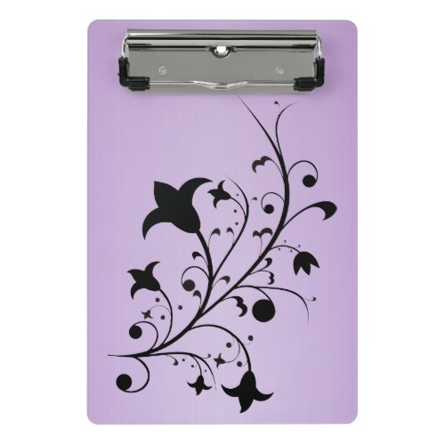 Black Abstract Flowers on Branch With Scrolls Mini Clipboard