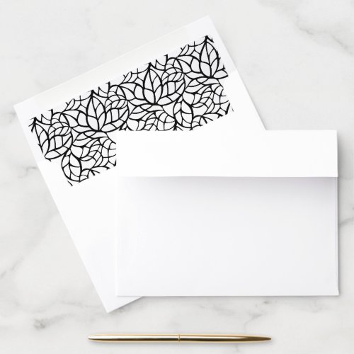 Black Abstract Foliage Outline Pattern Wedding Envelope Liner