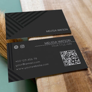 Black abstract lines modern masculine business card