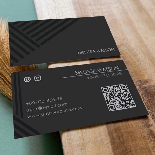 Black abstract lines modern masculine  business card (Creator Uploaded)