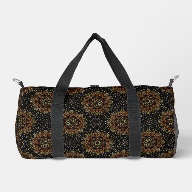 Black Abstract Mandala Design Duffel Bag (Front)