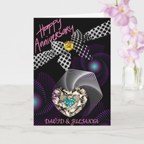 Black Abstract Modern Diamond Happy Anniversary Card