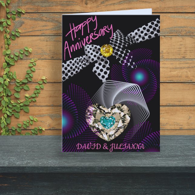Black Abstract Modern Diamond Happy Anniversary Card (Creator Uploaded)
