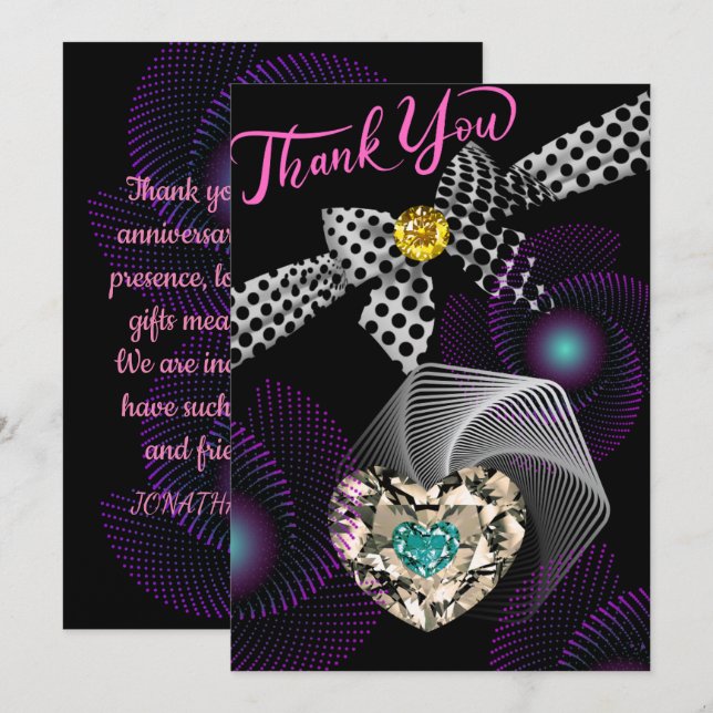 Black Abstract Modern Unique Diamond Anniversary Thank You Card (Front/Back)