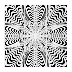 Black abstract optical illusion flower triptych