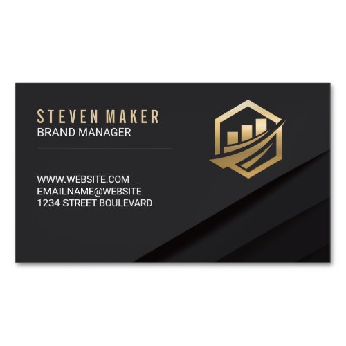 Black Abstract Panels  Gold Financial Icon Business Card Magnet