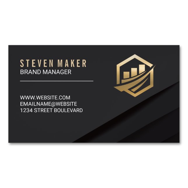 Black Abstract Panels | Gold Financial Icon Business Card Magnet (Front)