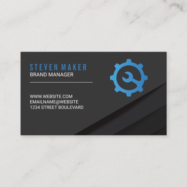 Black Abstract Panels | Wrench Gear Logo Business Card (Front)