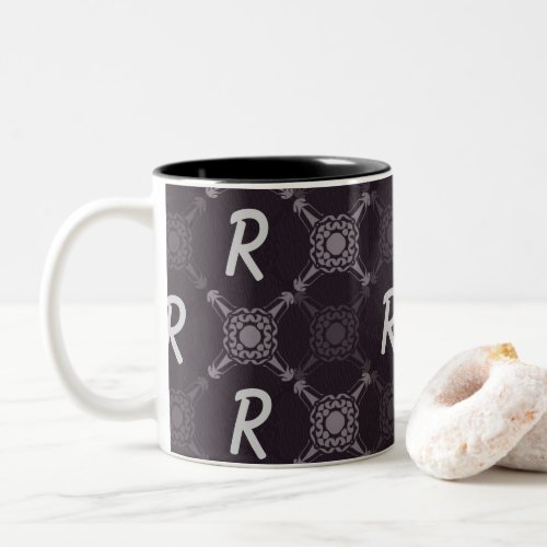Black Abstract Pattern Monogram Two_Tone Coffee Mug