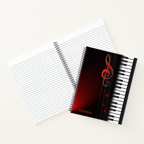 Black Abstract Piano And Clef Notebook