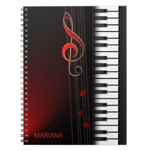 Black Abstract Piano And Red Clef Notebook