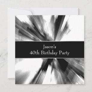 Black Abstract Skyscraper Mans 40th Birthday Invitation