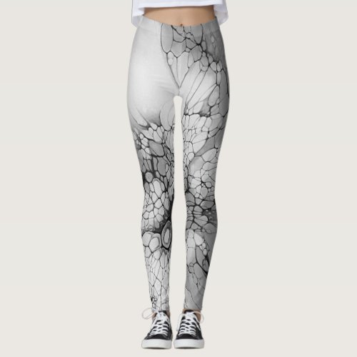 BLACK ABSTRACT SPIDER WEB LACING ON GREY LEGGINGS