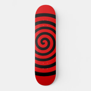 Black Abstract Spiral Circle on Red Skateboard