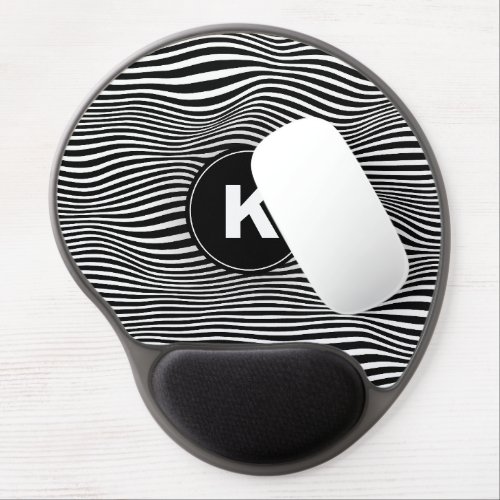 Black Abstract Wave Lines Gel Mousepad