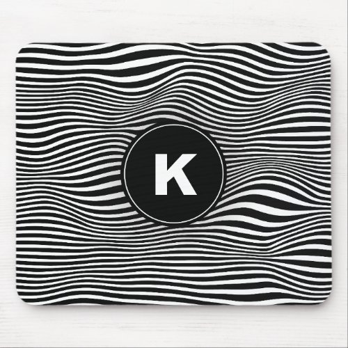 Black Abstract Wave Lines Mousepad