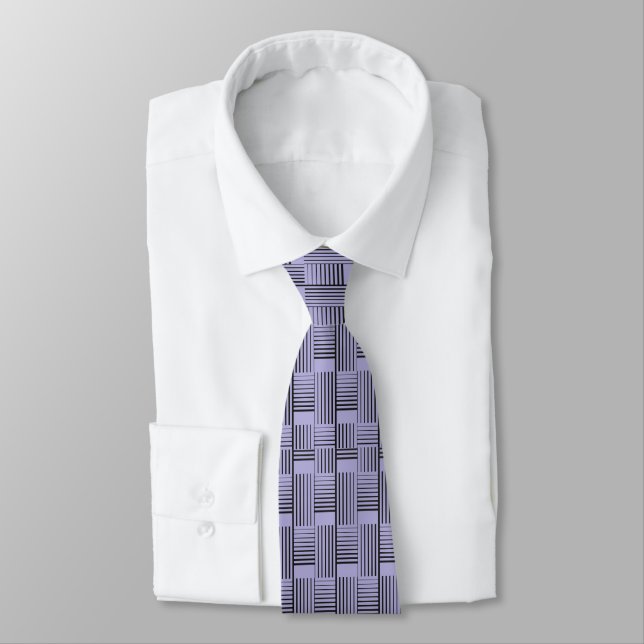 Black Abstract Weave On Purple Neck Tie (Tied)