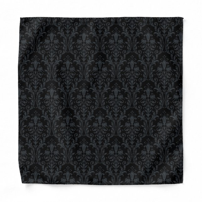 Black Acanthus Floral Damask Wedding Pocket Square Bandana (Front)